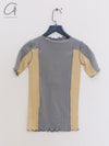 BASERANGE Ruffled Ribbed Cotton T-shirt BAS-TTO3-RB-SP25-HDJLMJH Bowknot Blue/Hen Yellow TTO3-RB-000